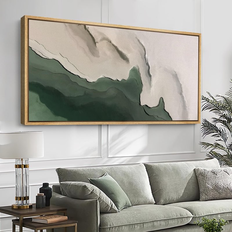 Faux Texture Abstract Green Minimalist Modern Artwork - Extra Large Framed Wall Art Canvas Print 60”x30” 