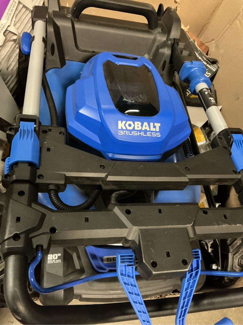 Condition photo showing As Is for kobalt gen4 40-volt, 20-in self propelled battery walk mower