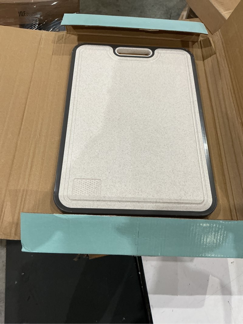 Condition photo showing As Is for titanium cutting board, double sided food grade pure titanium/pp, cutting board for kitchen, easy to clean large size