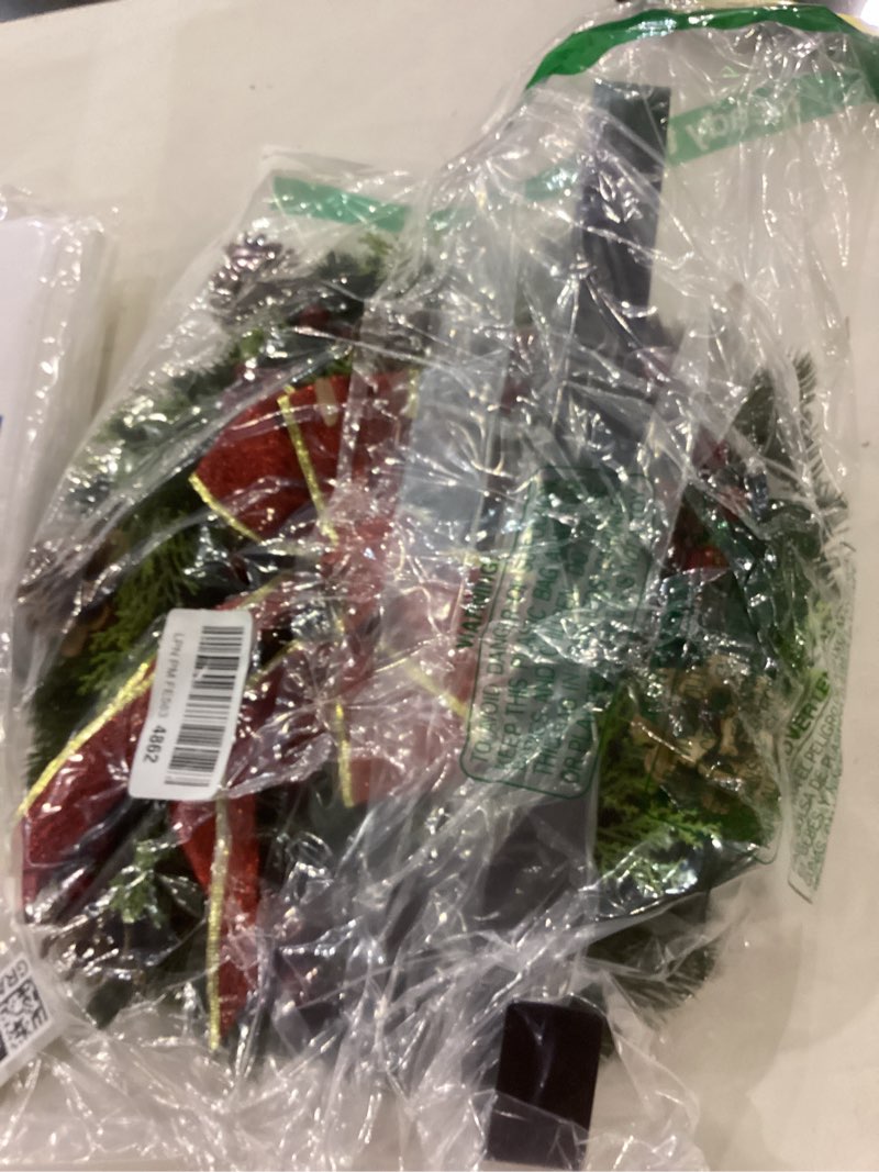Condition photo showing New/Like New for Kurala Christmas Wreath 16 Inches, with Metal Hanger, Pre-Lit Artificial Christmas Front Door Wreath Battery Operated with 40 LED Lights Christmas Decorations