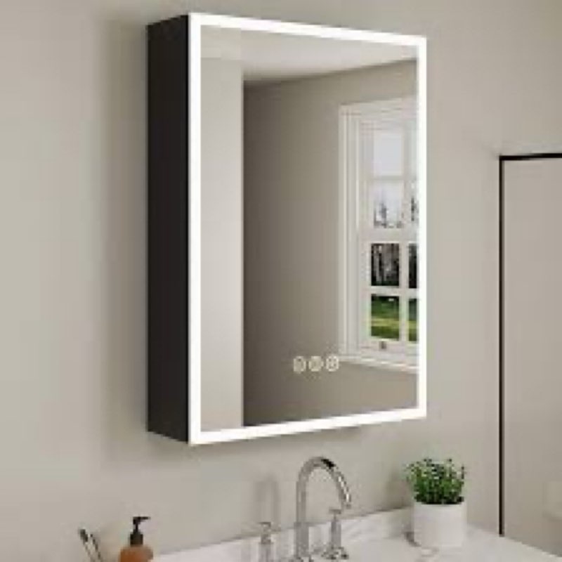 Buruis 16 x 24 Inch Medicine Cabinet with LED Lights and Mirror, Recessed/Wall Mounted Bathroom Cabi