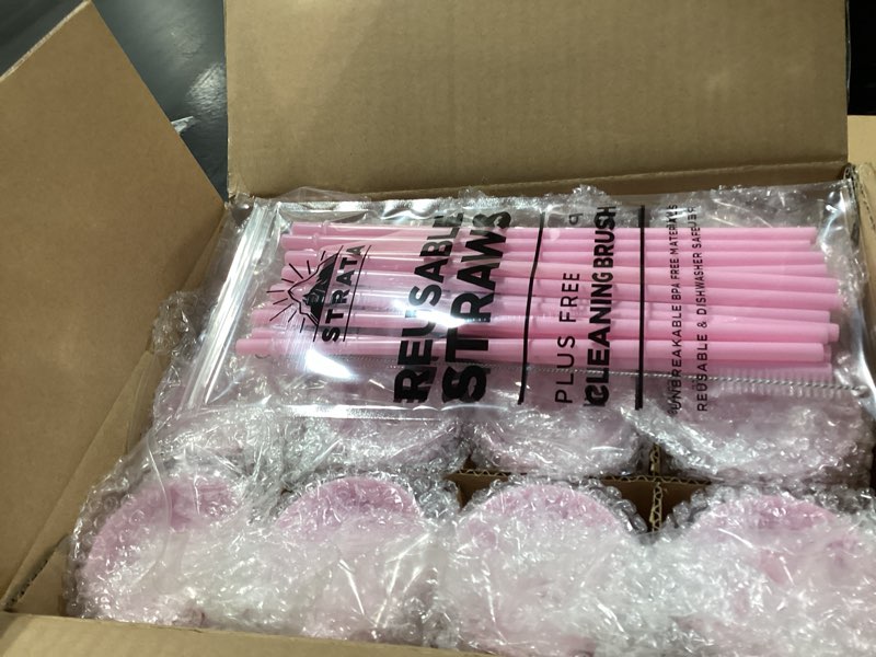 Condition photo showing Good Condition for STRATA CUPS Pink Skinny Tumblers with Lids and Straws (12 pack) - 16oz Double Wall Acrylic Tumbler, Tall Matte Skinny Tumblers, Bulk with Free Straw Cleaner, Reusable Cups Pink 12 Count (Pack of 1)