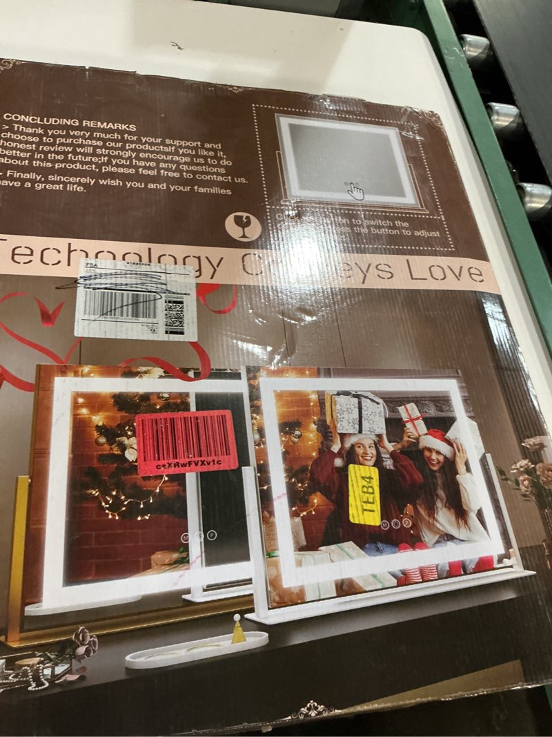 Condition photo showing New/Like New for fennio vanity mirror with lights 22''x18'' makeup mirror with lights,lighted makeup mirror with 10x magnification and usb?smart touch screen with 3-color lighting,dimmable?square white? white 22"l x 18"w
