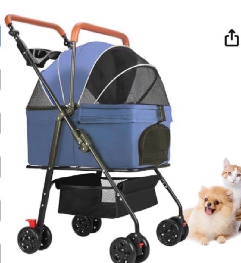 pet stroller for medium small dogs/cats - 4 wheels foldable dog stroller with storage basket,dog/cat