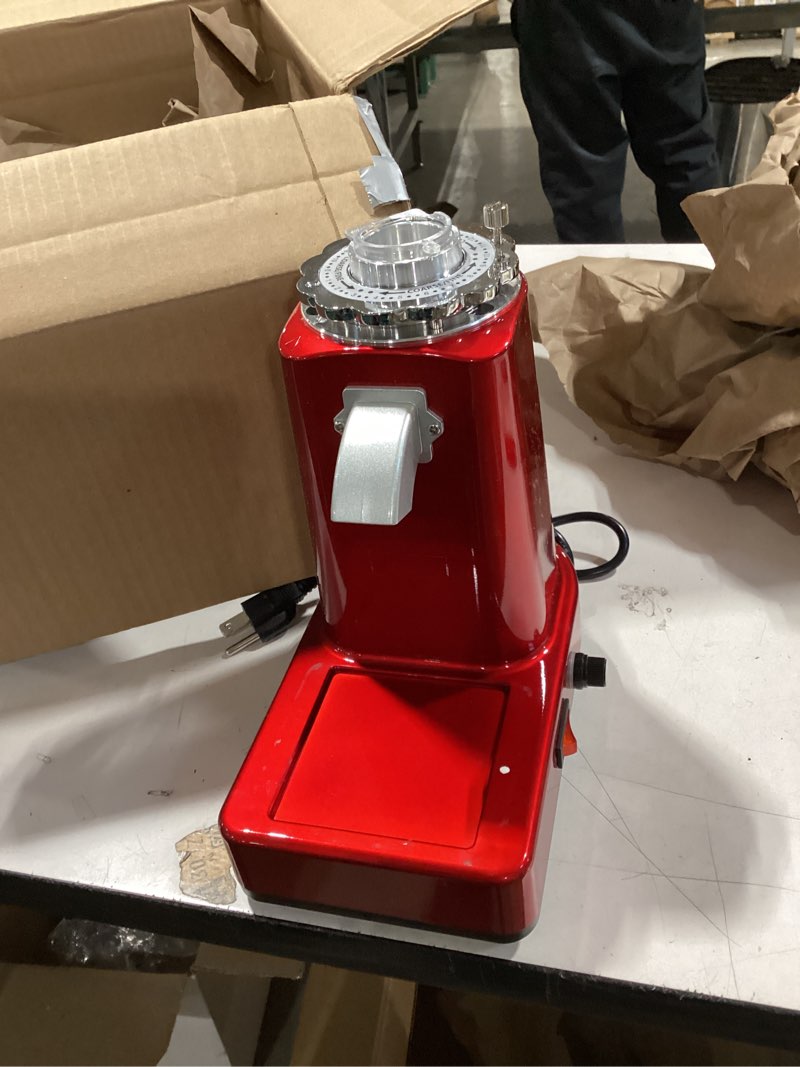 Condition photo showing As Is for Huanyu Flat Burr Coffee Grinder with 19 Grinding Settings Bulk Electric Coffee Bean Grinder Adjustable Large Capacity 35oz Red