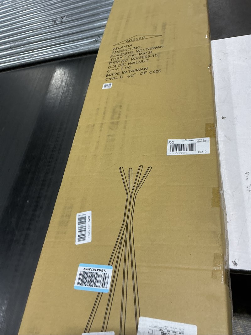 Condition photo showing Good Condition for Adesso Toby Coat Rack with Natural Oak Finish – Space-Saving Entryway Organizer Perfect for Coats, Bags, Purses and Hats – 6 Hooks, 68.25" Tall Walnut