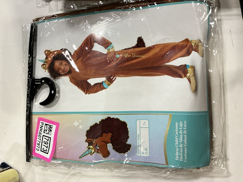 Condition photo showing New/Like New for Disguise Afro Unicorn Costume, Deluxe Official Kids Halloween Costume Dress and Headband with Ears and Horn, Child Size (4-6x)