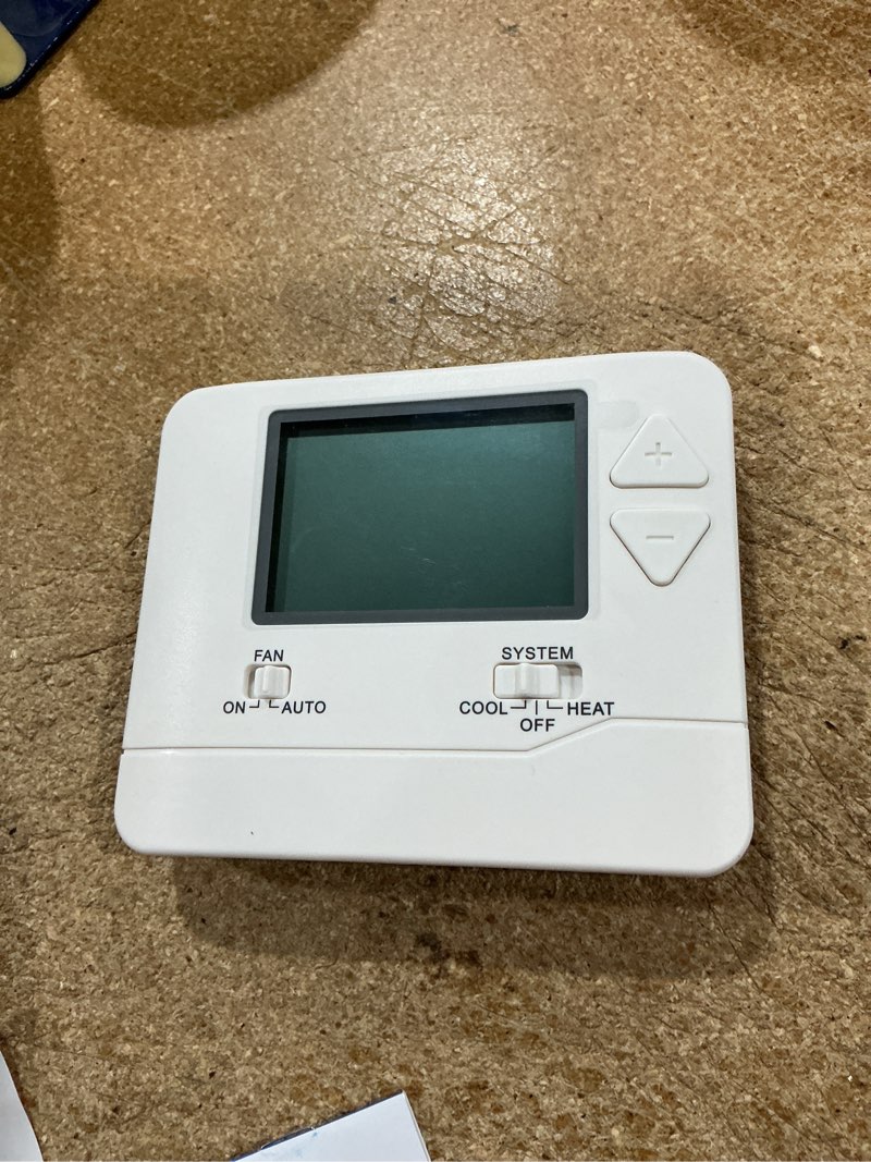 Condition photo showing As Is for suuwer non-programmable thermostats for home 1 heat/1 cool conventional single-stage systems (blue backlight)
