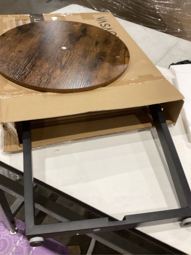 Condition photo showing New/Like New for side table/end table,round hall table modern coffee table and open coffee table with 2 tiers of storage shelving shelf metal legs brown