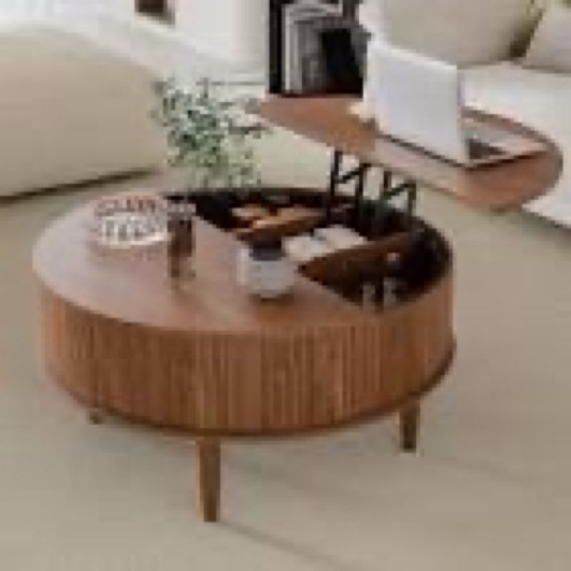 round coffee table, 31.5" fluted center table with storage, lift-top coffee table with adjustable fo