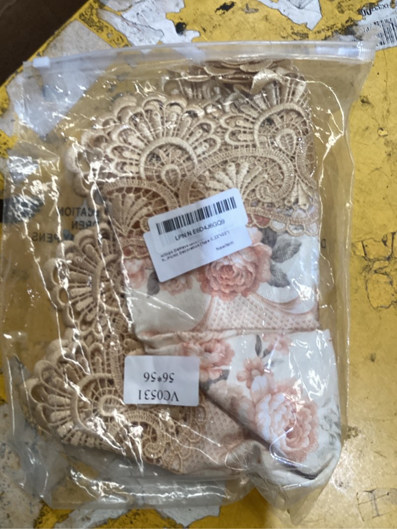Condition photo showing As Is for vctops damask lace patchwork tablecloth luxury square small table cover elegant floral embroidered lace table cloth for party kitchen dinning picnic decoration (type g,22"x22")