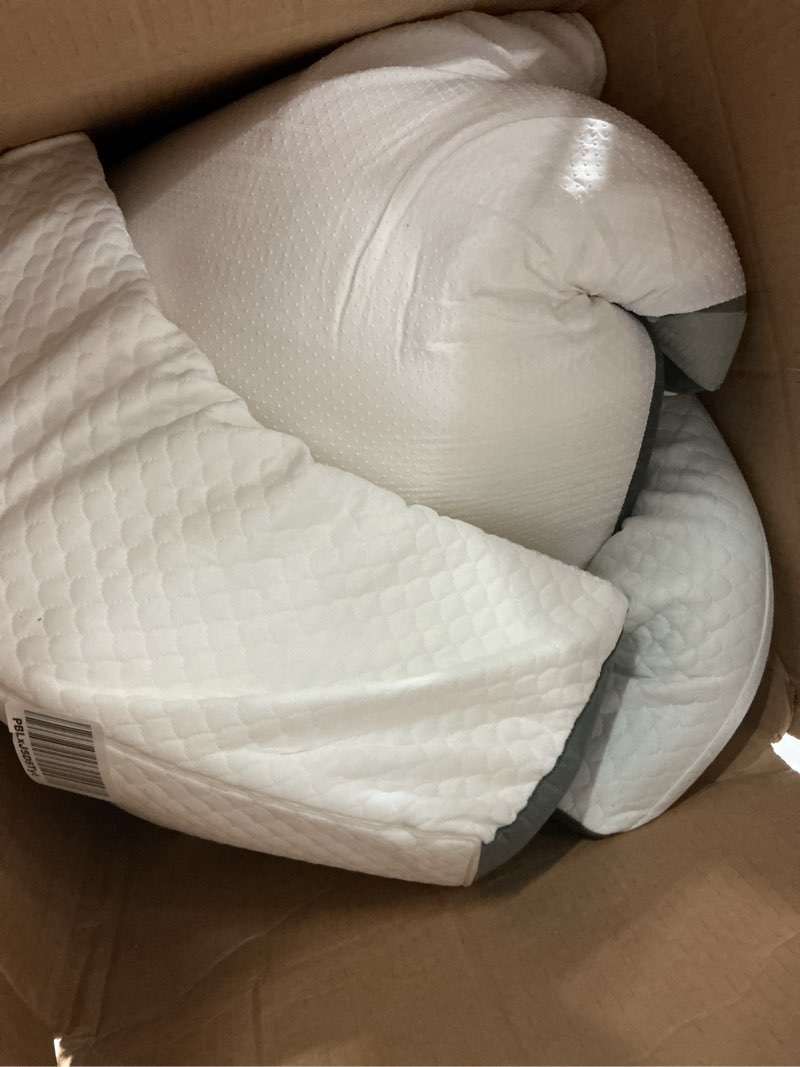 Condition photo showing As Is for 3pcs bed wedge pillow for headboard, adjustable wedge pillow for sleep apnea, 23” wide triangle pillow wedge set for after surgery, acid reflux relief, snoring, neck&back support, white/grey 3pcs white/grey