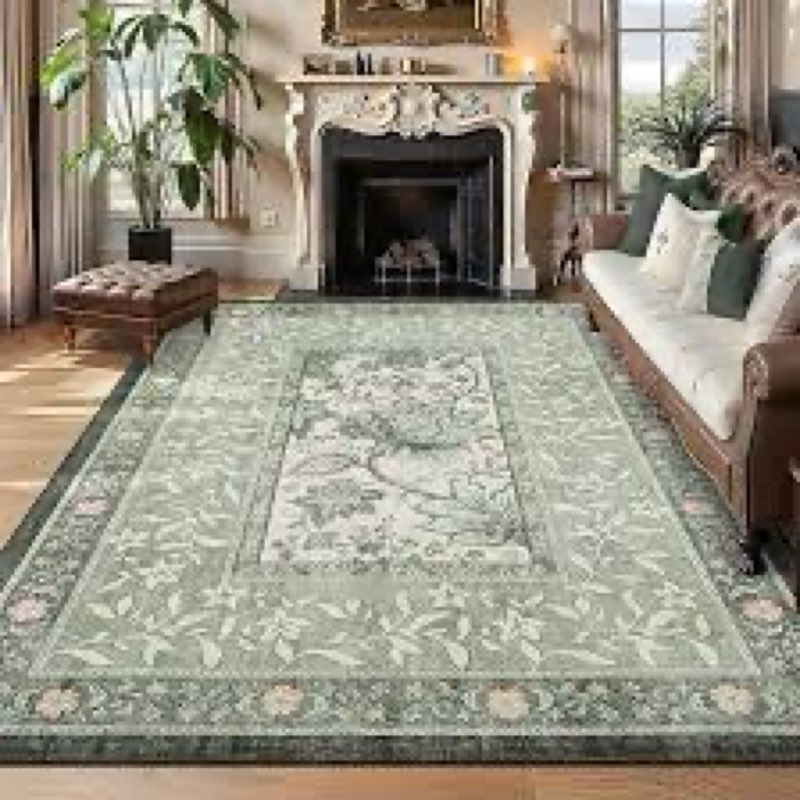 GarveeHome Provence Area Rugs 9x12 Living Room, Botanical Grove Retro Blue Cottagecore Washable Rug 