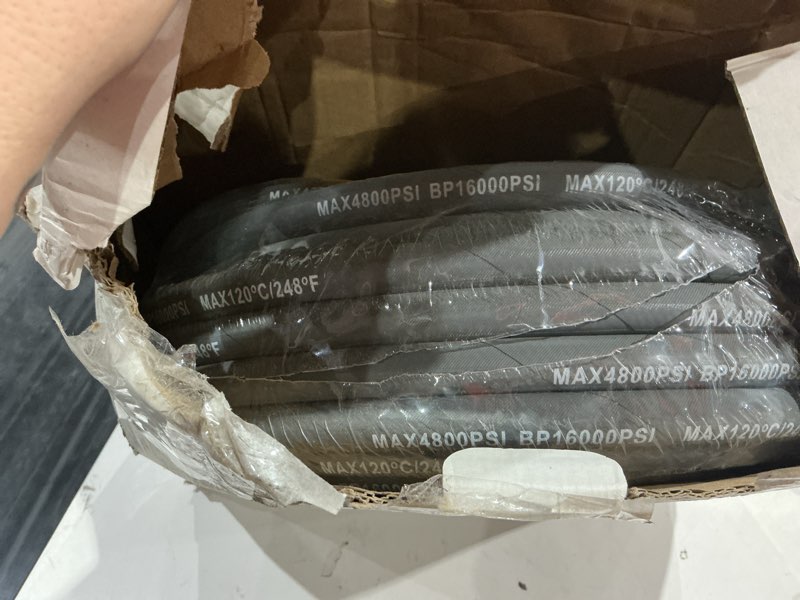 Condition photo showing As Is for 3/8" 4800psi pressure washer hose 125ft with swivel quick connect for cold/hot water max 248°f, kink resistant steel wire braided, wear resistant power washer hose with m22 14mm adapter gray 125ft