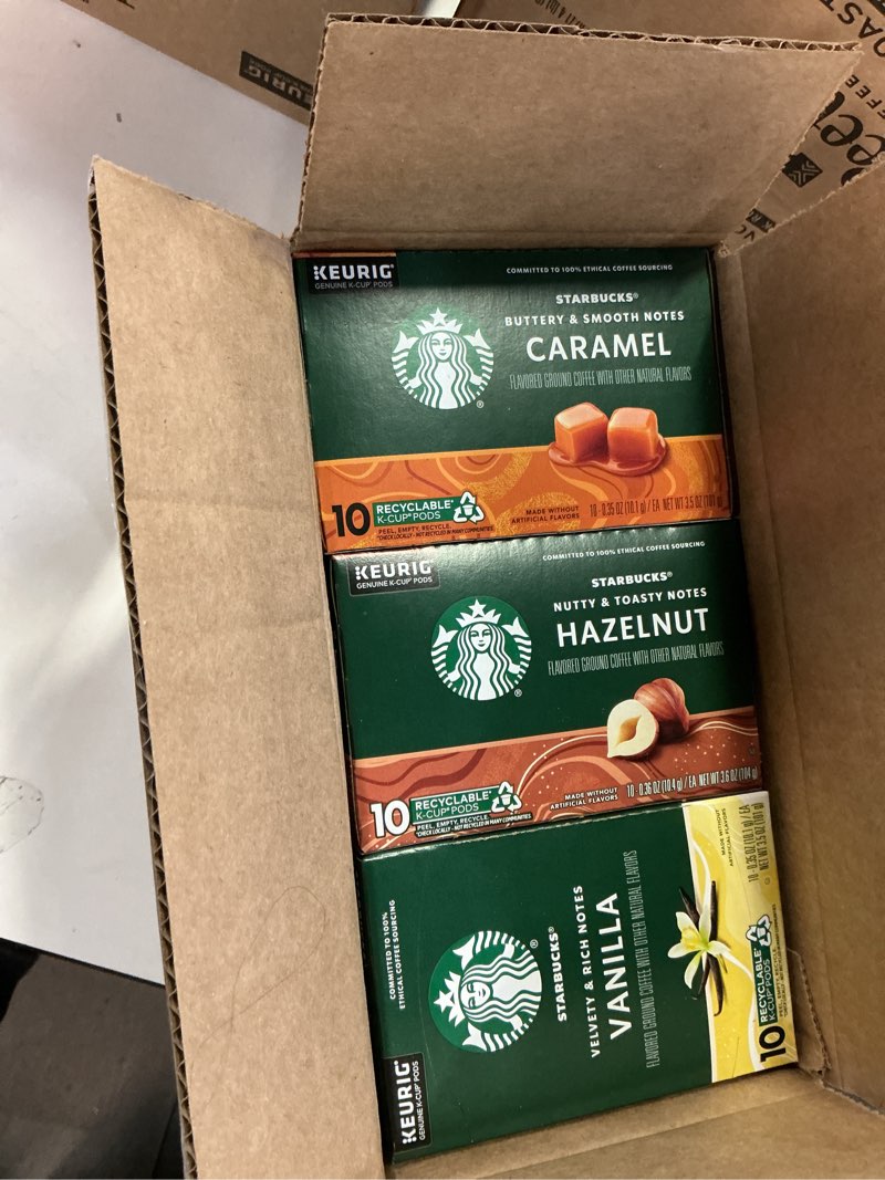 Condition photo showing New/Like New for Starbucks Coffee K-Cup Variety Pack, 1 Cinnamon Dolce, 1 Hazelnut, 1 Mocha, 1 Cr?me Brulee, 1 Maple Pecan, 1 Caramel, 10 CT K-Cups, 1 CT Cinnamon 3.53 Ounce (Pack of 6)