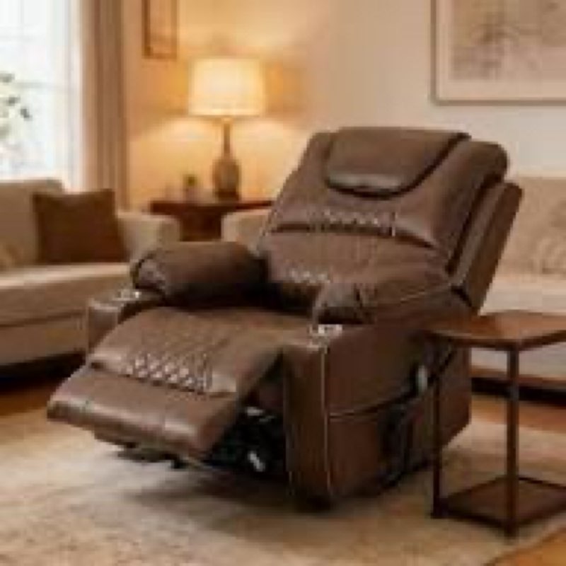 Incomplete *only one box of 3*Oversized Power Lift Recliner Chair 400 LBS for Big and Tall, 25\" Extra Wide Electirc Recliner Chair Living Room Sofa with Massage and Heating, Dual Motor Leather Home Theater Seat,Blue