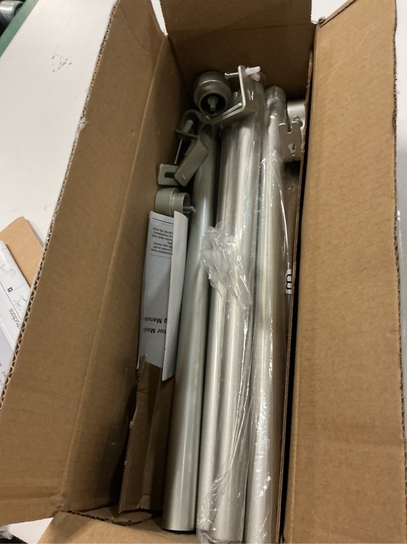 Condition photo showing As Is for heavy duty curtain rods for windows 66 to 120 inch, 1 inch silver window curtain rod for bedroom, living room, outdoor, adjustable easy install long modern curtain rods(a1,silver,30\"-120\") 30\"-120\" silver