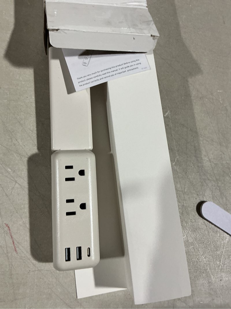 Condition photo showing As Is for electrical outlet extender stick 2pack | 180° swivel | extends 23-35 in for hard-to-reach places | 2 ac outlets + 3 ports (usb-c/usb-a) for bed, dorm, office & sofa white 2-pack