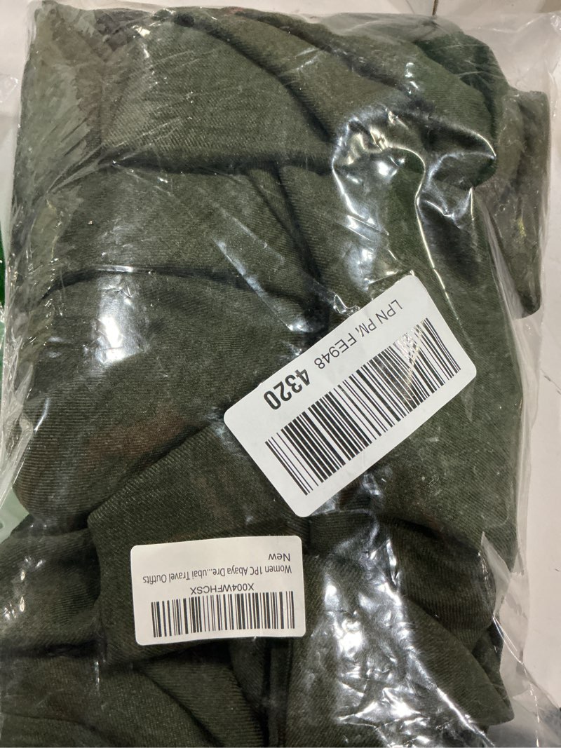 Condition photo showing Good Condition for Women 1PC Abaya Dress Simple Kaftan Eid Dress for Women Muslim Casual Robe Fashion Jilbab Dubai Travel Outfits Army Green Medium