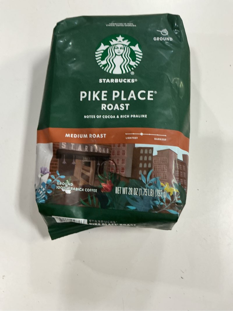 Condition photo showing New/Like New for Best by 01/25/26 Starbucks Ground Coffee, Medium Roast Coffee, Pike Place Roast, 100% Arabica, 1 Bag (28 Oz)