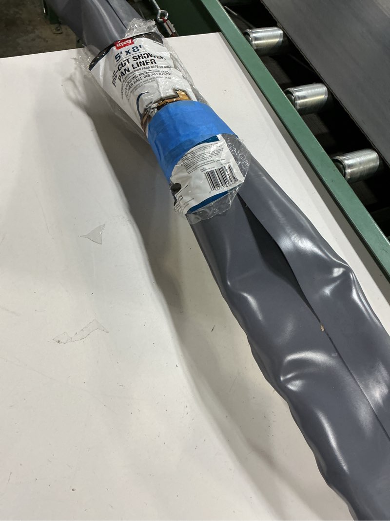 Condition photo showing As Is for oatey 5-ft x 8-ft pre-cut shower pan liner roll gray pvc shower pan liner roll