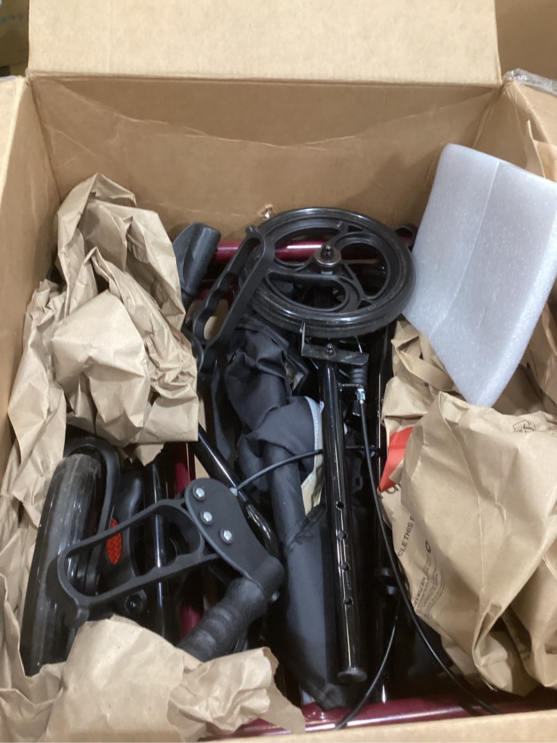 Condition photo showing Good Condition for soundfuse walkers for seniors, rollator walker with seat, 8" all terrain wheels, double support bar, 16" ergonomic arc seat and comfortable backrest, dual height adjustable and foldable design rose red