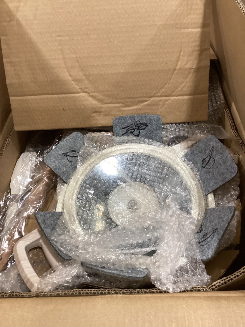 Condition photo showing As Is for JUST PERFECTO Induction Pots Set - Pan Set with Lid - Induction Pots Set - Pots & Pans Set without PTFE and PFOA - Cookware Pot Set Induction 14Pcs (light beige)