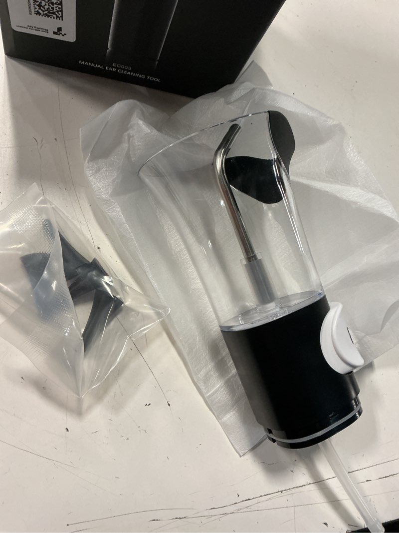 Condition photo showing New/Like New for ear wax removal kit, 2-in-1 one-hand ear irrigation flushing system with built-in catch basin, 120ml manual ear cleaner with soft silicone tips, no-mess ear rinse bottle for adults