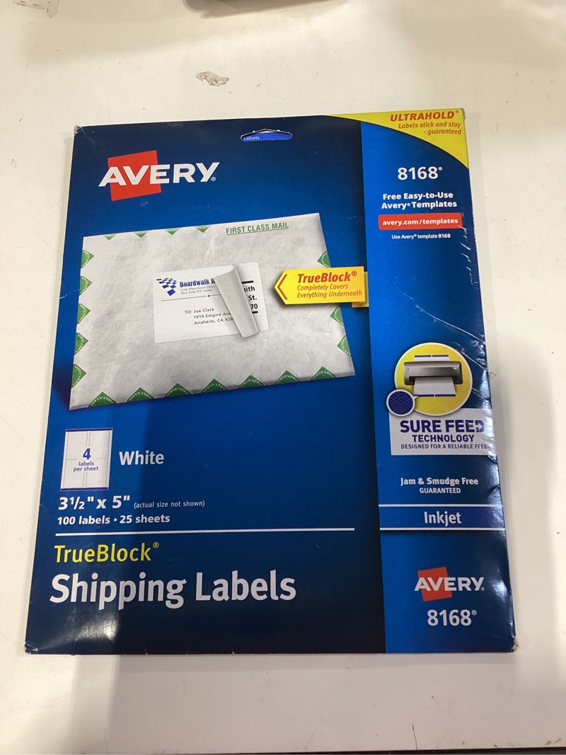 Condition photo showing New/Like New for avery printable shipping labels with sure feed, 2" x 4" customizable stickers, white, 250 blank mailing labels, great for mailing, shipping, and more (8163) 250 labels