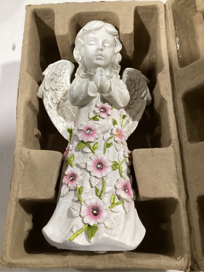 Condition photo showing Good Condition for Nacome Garden Outdoor Statues Angel with Succulent and 7 LED Lights – Lawn Decor for Patio, Balcony, Yard Ornament - Unique Housewarming Gifts White Angel