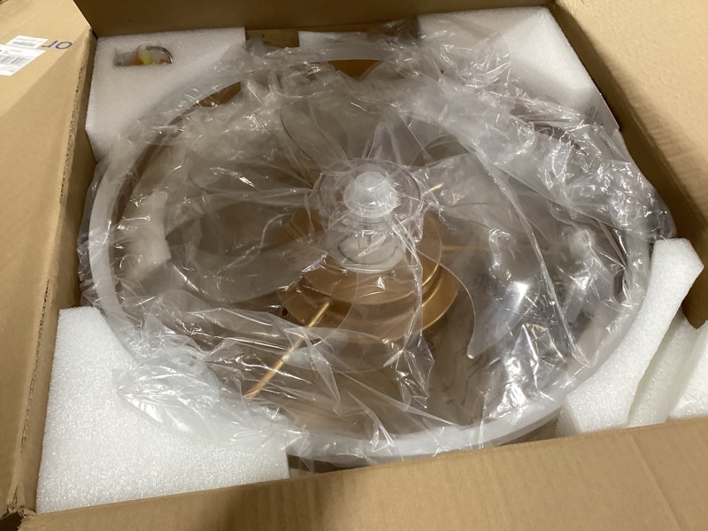 Condition photo showing As Is for sterren modern gold ceiling fans with lights,20" dimmable flush mount low profile ceiling fans with remote control,indoor smart ceiling fan with light for bedroom gold 19.7 inch