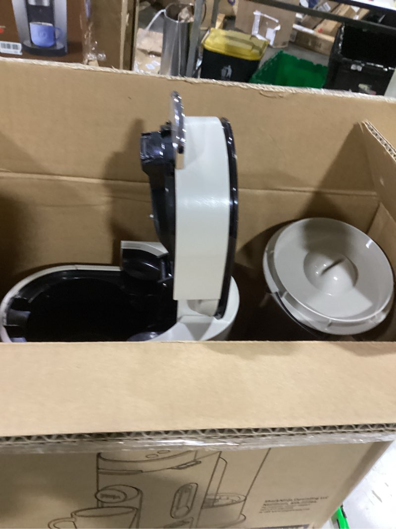 Condition photo showing As Is for ninja pods & grounds single-serve coffee maker, k-cup pod compatible, brews grounds, compact design, 56-oz. reservoir, 6-oz. cup to 24-oz. travel mug brew sizes, iced coffee maker, stone, pb041st
