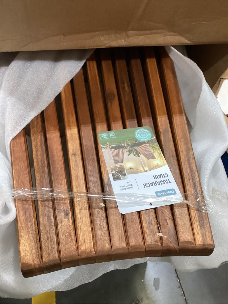 Condition photo showing Good Condition for clevermade tamarack folding wooden outdoor chair -stylish low profile acacia wood lounge chair for the patio, porch, lawn, garden or home furniture - cinnamon