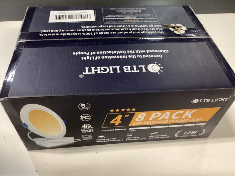Condition photo showing New/Like New for LTBLIGHT 8 Pack Recessed Lighting 4 inch, 4000K Ultra-Thin LED Canless Recessed Lighting, Retrofit Dimmable Recessed Lights, 1200LM 12W=150W Wafer Lights - ETL & Energy Star Certified 8 pack 4000K