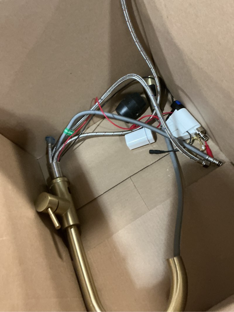 Condition photo showing As Is for APPASO Touchless Kitchen Faucet Gold, Touchless Kitchen Faucet with Soap Dispenser, Pull-Down Sprayer, Single Handle Stainless Steel, Hands Free for 1-4 Hole Sink, Brushed Gold, Easy Installation With Sensor 1-Brushed Gold