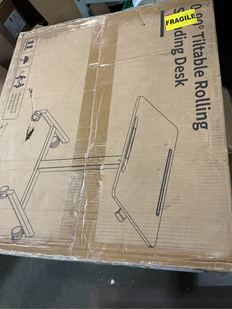 Condition photo showing New/Like New for JOY worker Mobile Standing Desk, 23.6" x 20.5" Small Rolling Laptop Cart with 90° Tiltable Desktop, Portable Height Adjustable Sit-Stand Computer Desk on Wheels for Home Office, White