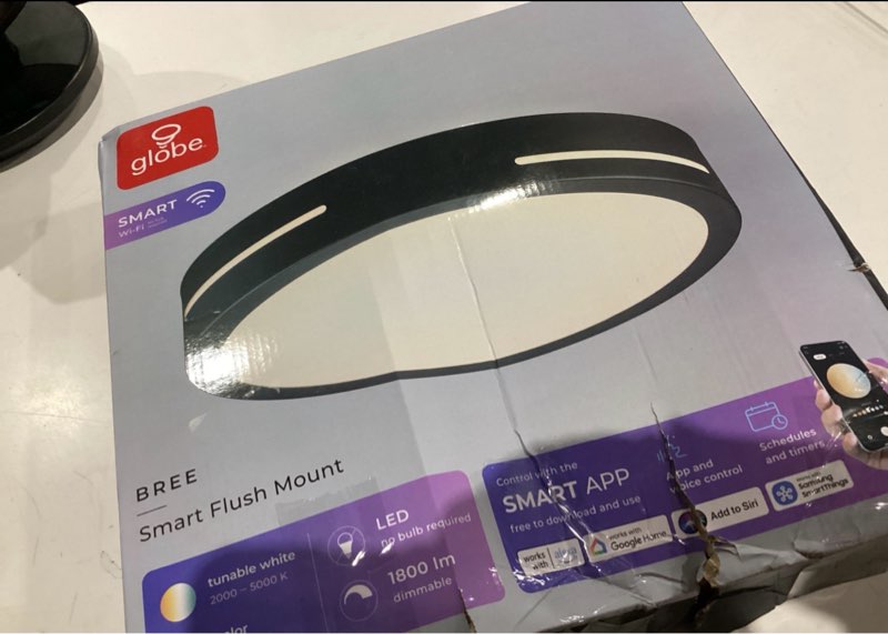 globe electric bree 15-in matte black indoor smart led rgbw flush mount light 