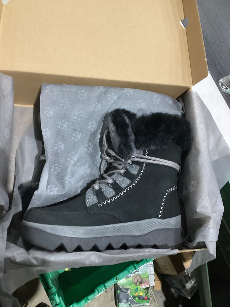 Condition photo showing As Is for Women's Snow Boots?Premium Insulation?Waterproof Silky Suede Leather?Faux Fur Collar?Polar Fleece Lining?Lightweight?Anti-slip Outsole. 8 Black