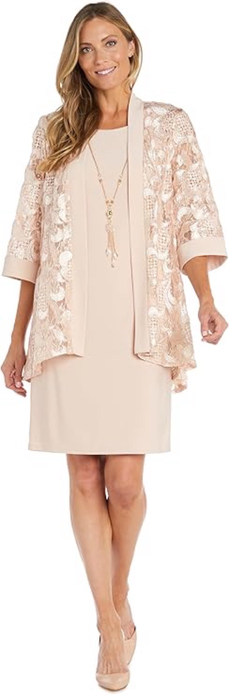 R&M Richards Womens Lace Sequined Two Piece Dress 18W