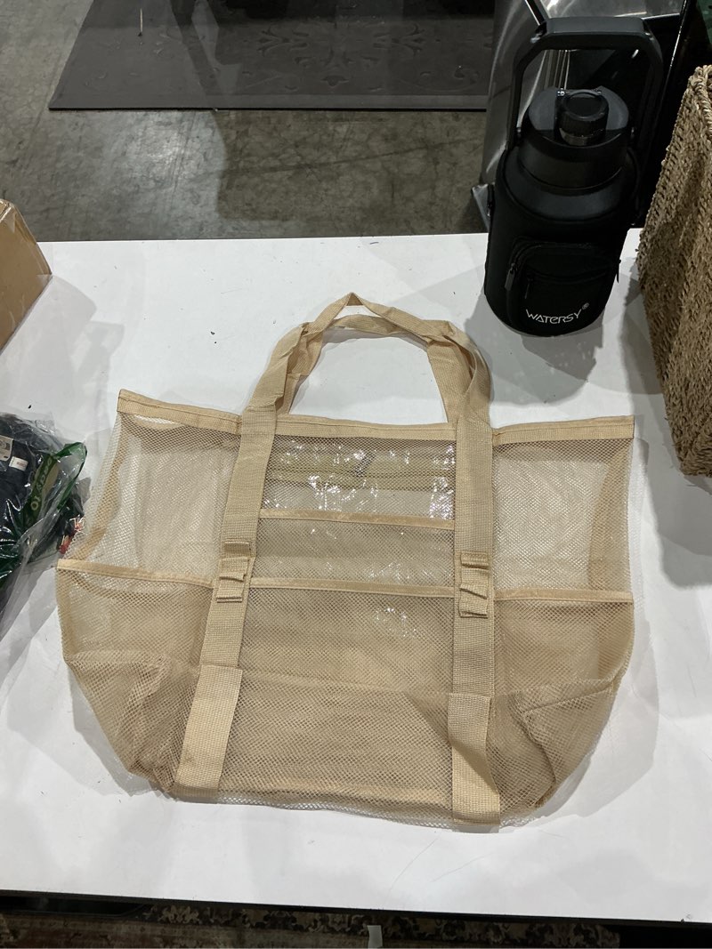 Condition photo showing Good Condition for mesh beach bag for women, large beach tote bag with 8 pockets, lightweight beach bags accessories essentials beige