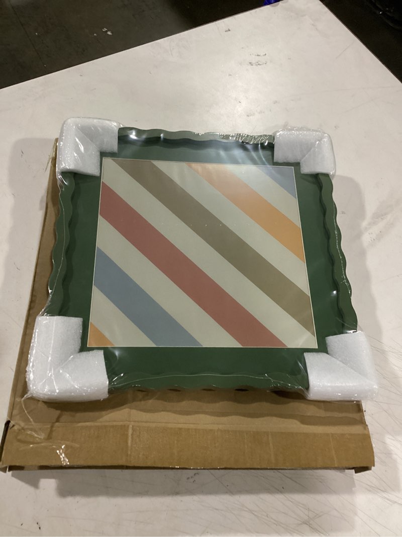Condition photo showing Good Condition for 12x12 picture frame with mat for 10x10, wavy edge wooden real glass photo frame for wall hanging, green, 1 pack green 12x12 in