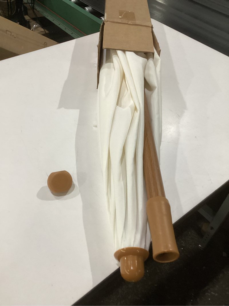 Condition photo showing As Is for homedemo boho patio umbrella with fringe, outdoor tassel umbrella with upf50+ sun protection and push button tilt, premium aluminum pole & fiberglass ribs, includes hanging hook creme 6.5ft