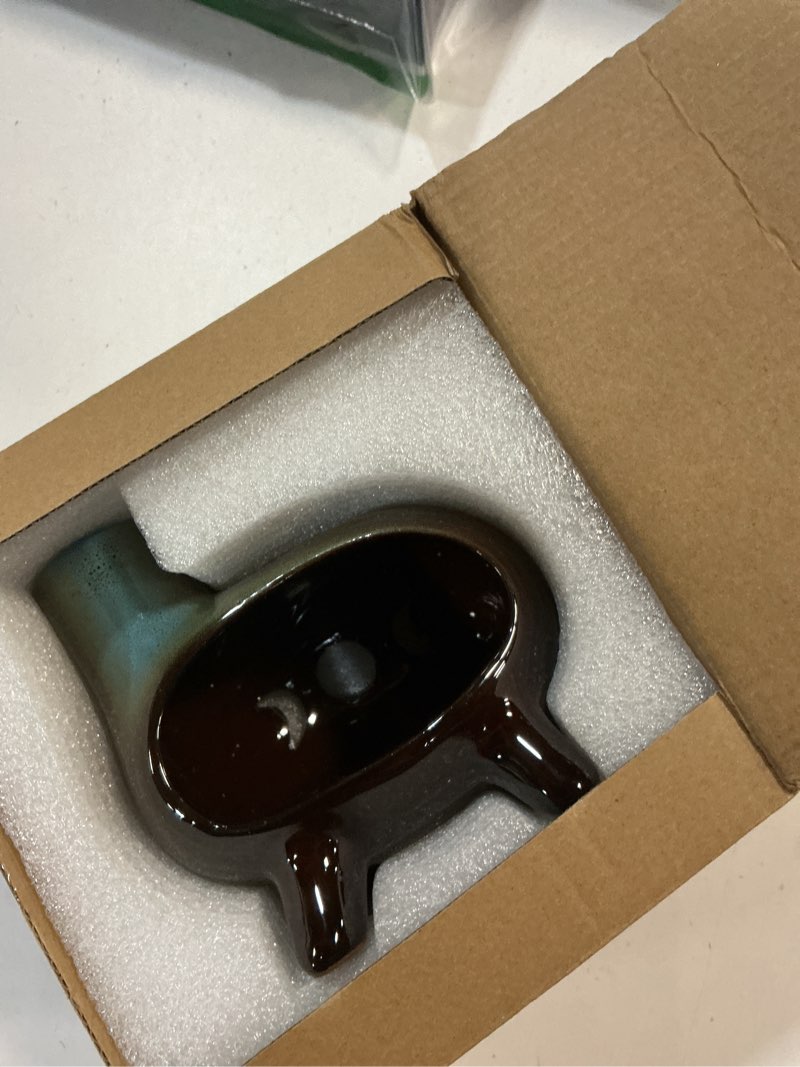 Condition photo showing New/Like New for Handcrafted Ceramic Palo Santo Holder Burner with Green Glaze - Modern Footed Pottery Incense Chimney Dish - Great for Meditation - Wood Sticks, Sage, Ash Catcher Bowl, Cone Compatible. Palo Santo Holder Burner - Green Glaze