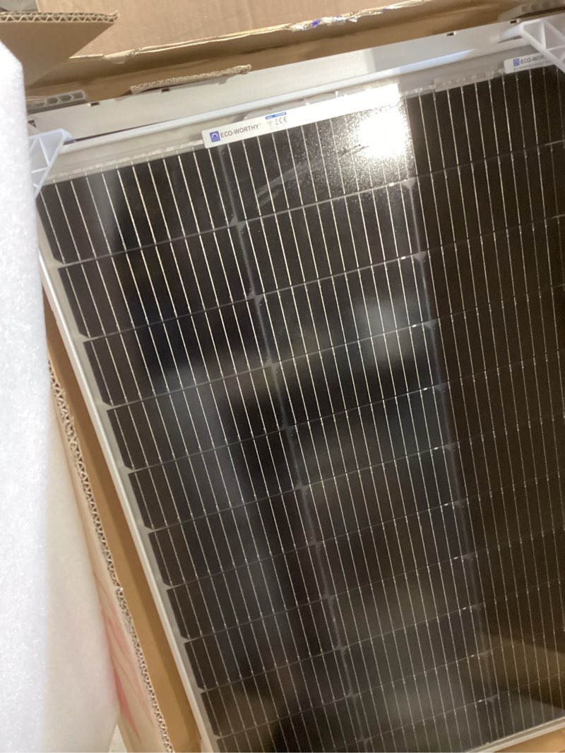 Condition photo showing Good Condition for eco-worthy 200 watt bifacial solar panel 2pcs 100 watt monocrystalline solar panel module off grid pv power for home, camping, boat, shed farm, rv,12v/24v battery 2 pack bifacial solar panel