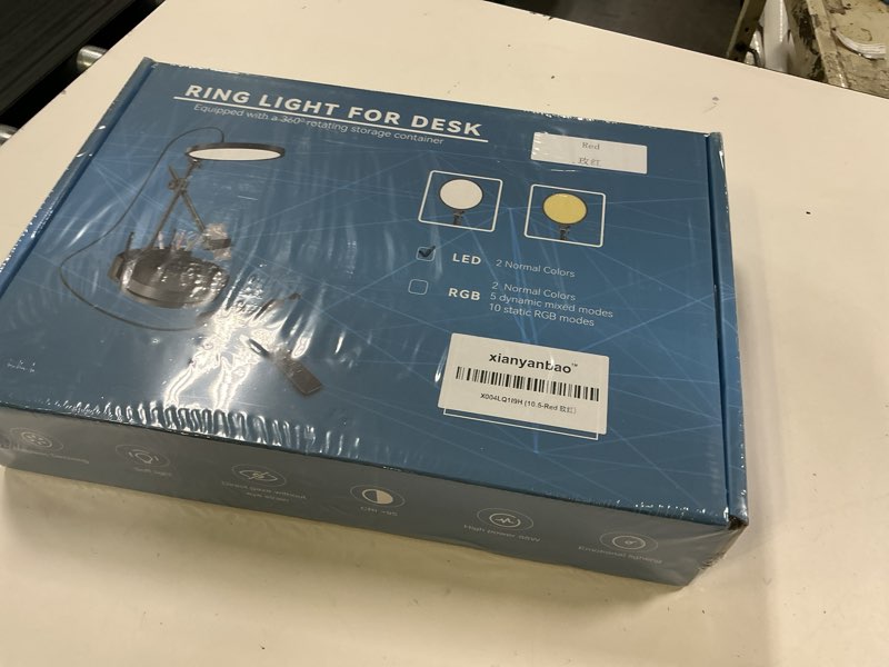Condition photo showing New/Like New for selfie light kit for desk and laptop,55w dimmable full screen ring light,with rotating storage box,pen holder stand,phone holder and controller (red, 10.5)