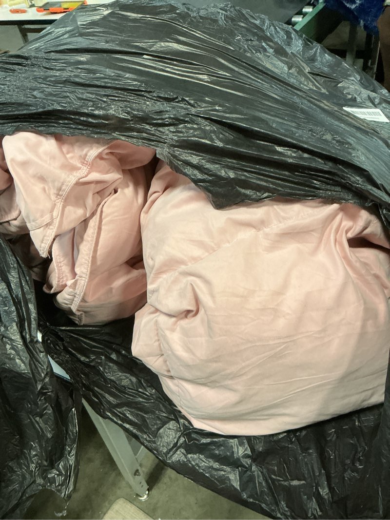 Condition photo showing As Is for UNIKOME Goose Feather Down Fiber Comforter Queen Size, All Season Duvet Insert with Soft Downproof Cover, Cloud-Like Fluffiness Bed Comforters with Corner Tabs (Full/Queen, Pink, 88"X88") Lightweight Warmth-pink Full/Queen