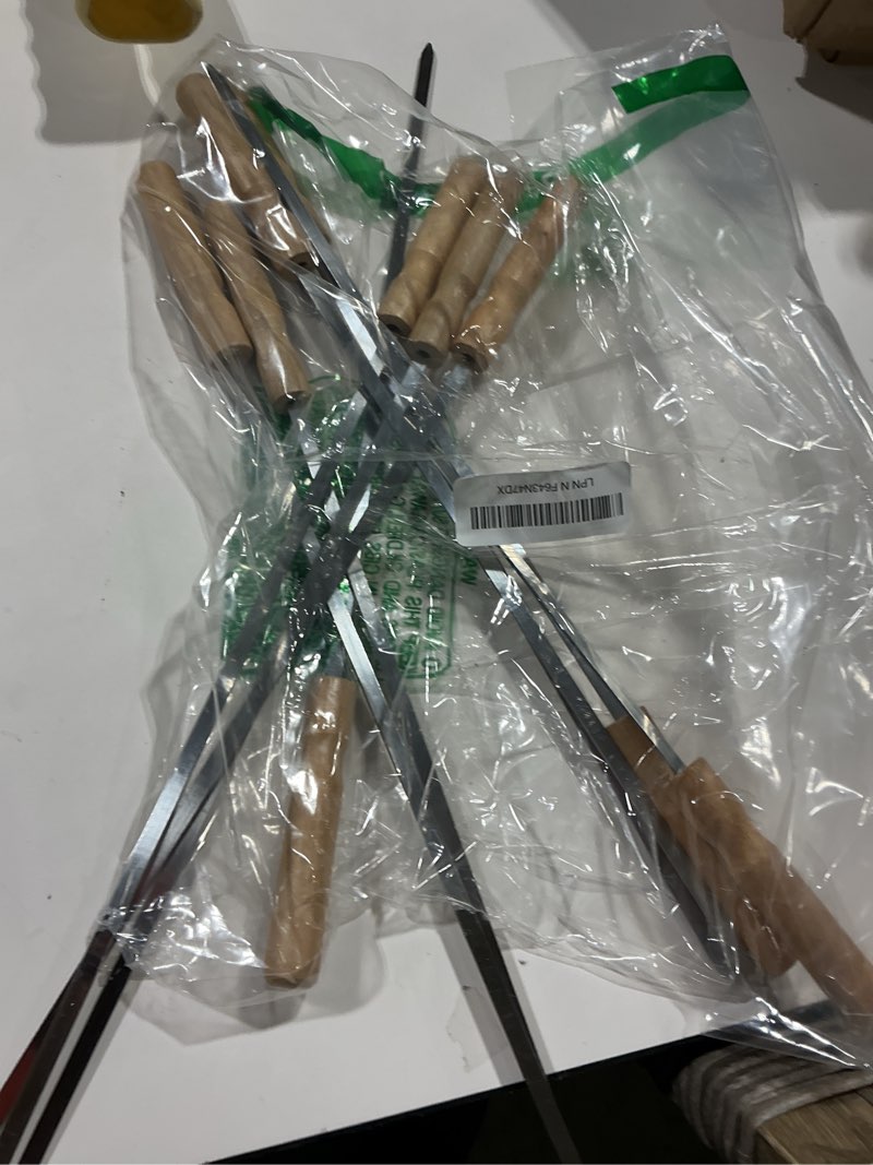 Condition photo showing Good Condition for 10 pcs kabob skewers, 16in metal skewers for grilling, premium stainless steel flat kebabs, with wooden handles insulated reusable bbq set