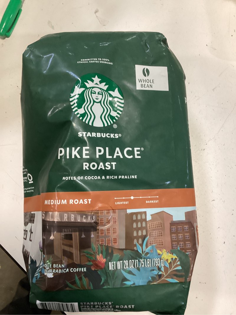 Condition photo showing New/Like New for Starbucks Whole Coffee Beans, Medium Roast Hot or Iced Coffee, Pike Place Roast, 28 oz ? Pike Place 28 Ounce (Pack of 1) best by 1/13/26
