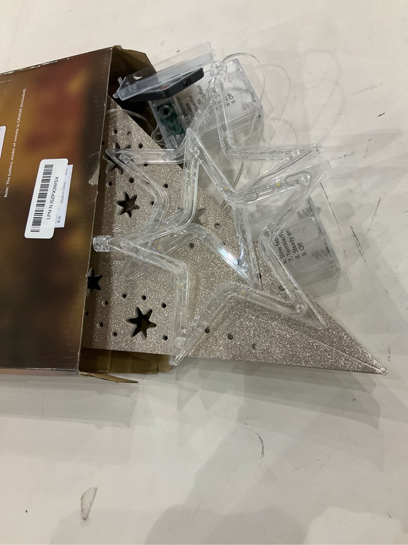 Condition photo showing New/Like New for 2 Pack 26.8 Inch Paper Star Lantern Christmas Decor with Timer, 3D 8 Modes 7-Pointed Star Diwali Hanging Lights, Christmas Decorations Lamp Indoor for Birthday Wedding Party (Champagne)