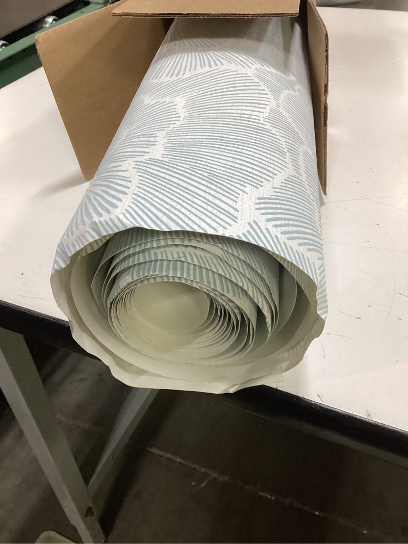 Condition photo showing As Is for nuwallpaper nus4048 saraya peel & stick wallpaper, blue